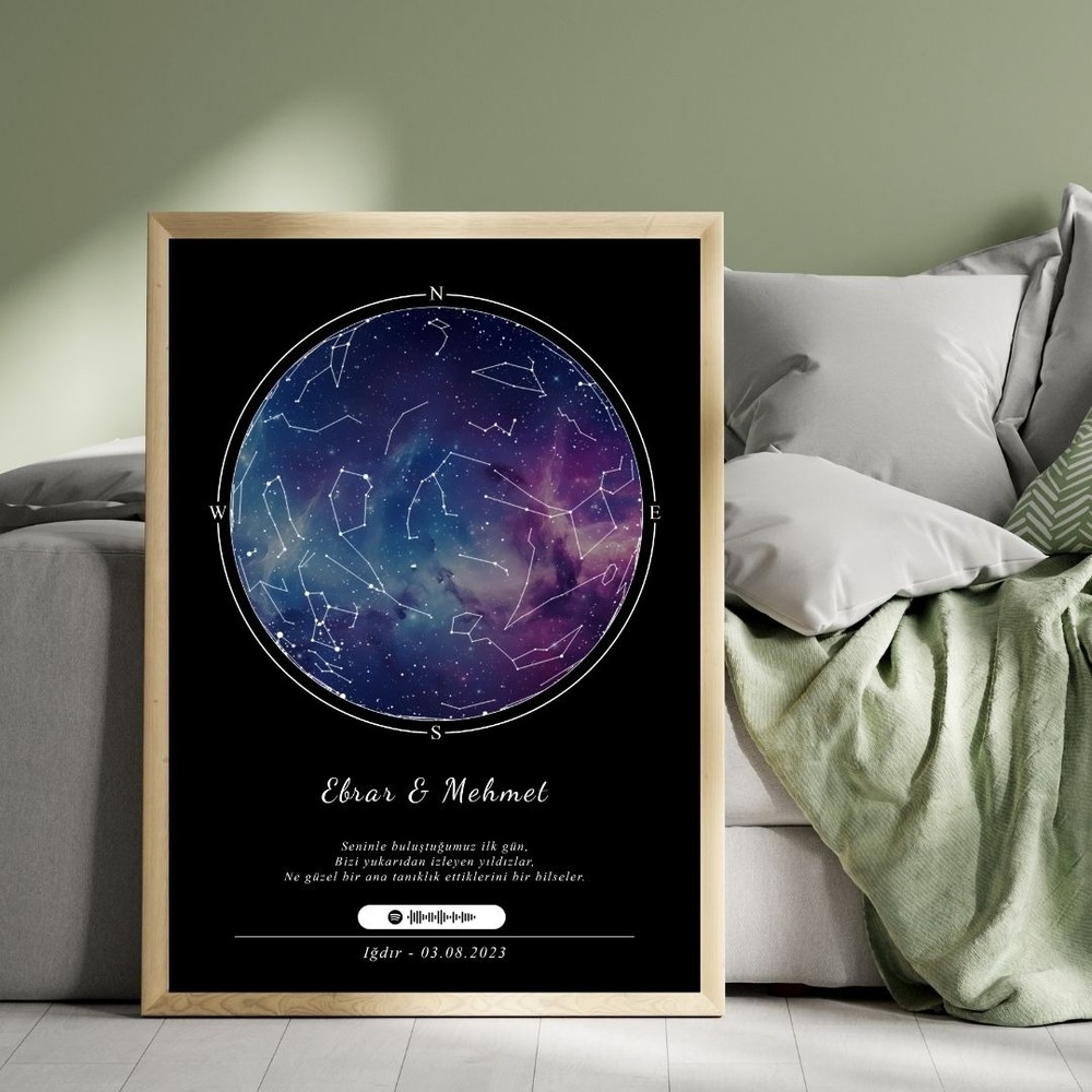 Galaxy temalı Yıldız Haritası Siyah - Görsel 1