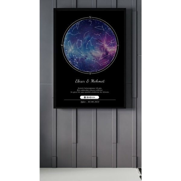 Galaxy temalı Yıldız Haritası Siyah