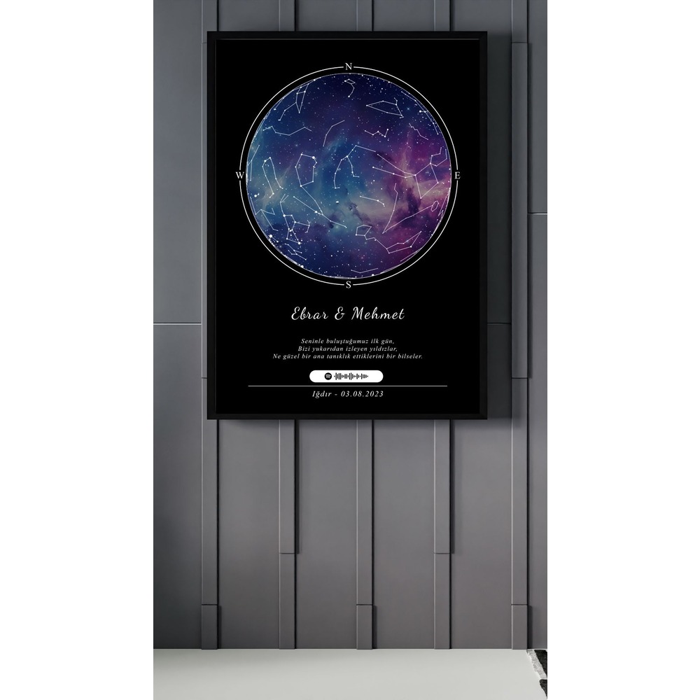 Galaxy temalı Yıldız Haritası Siyah - Görsel 3